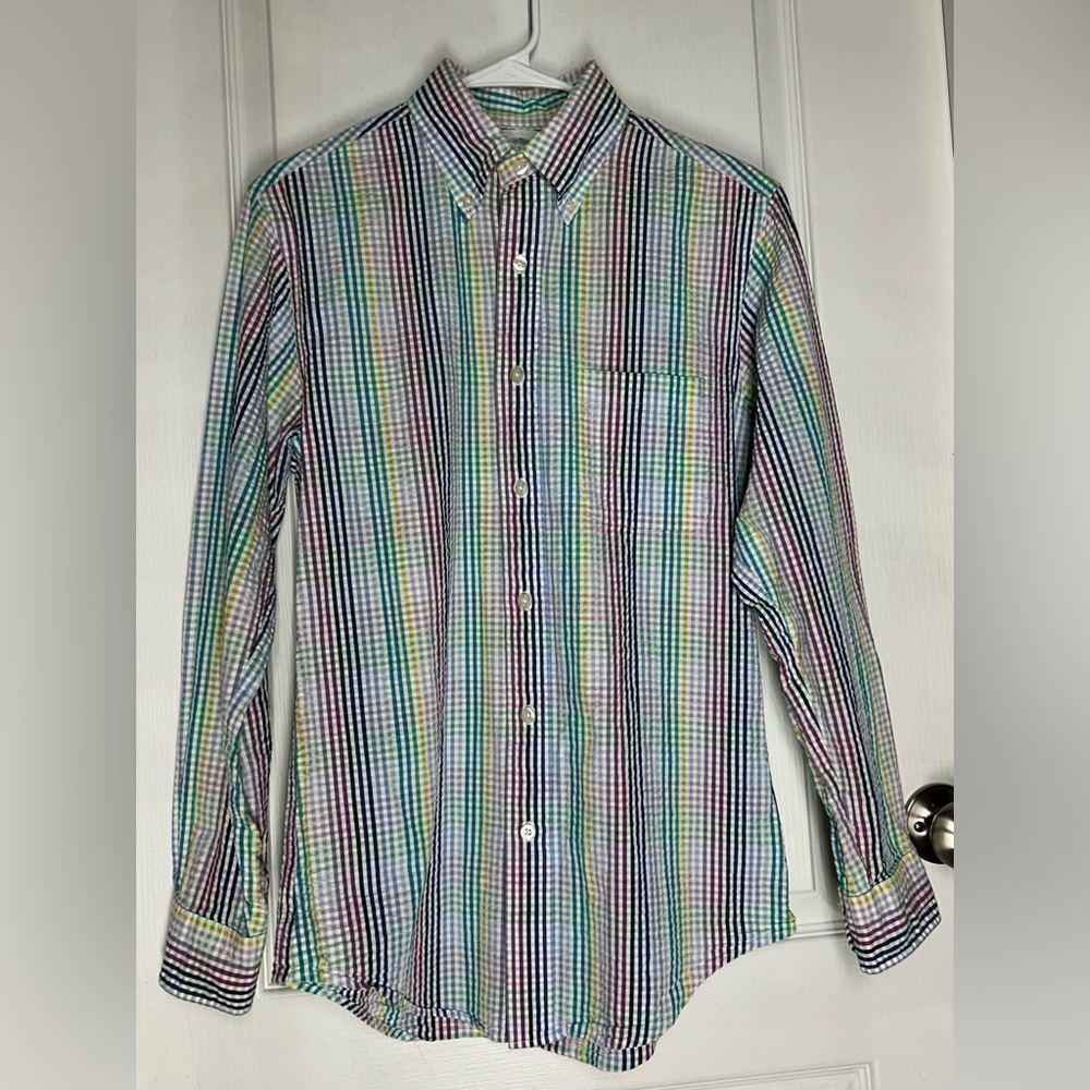 Brooks Brothers Button Shirt S Seersucker Preppy Colorful Rainbow Checks Career
